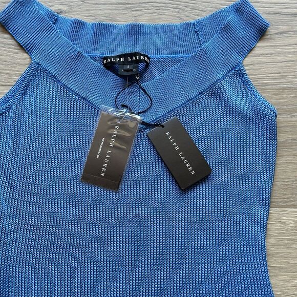 Ralph Lauren Black Label Top Women Small Blue Silk Cold Shoulder - Picture 5 of 9